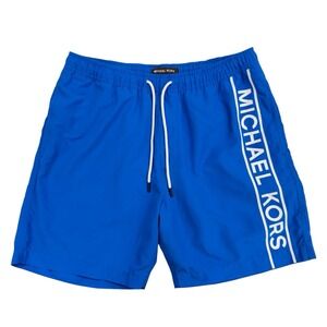 Michael Kors Men's Size M Grecian Blue Vertical Side Logo Swim Trunks Shorts